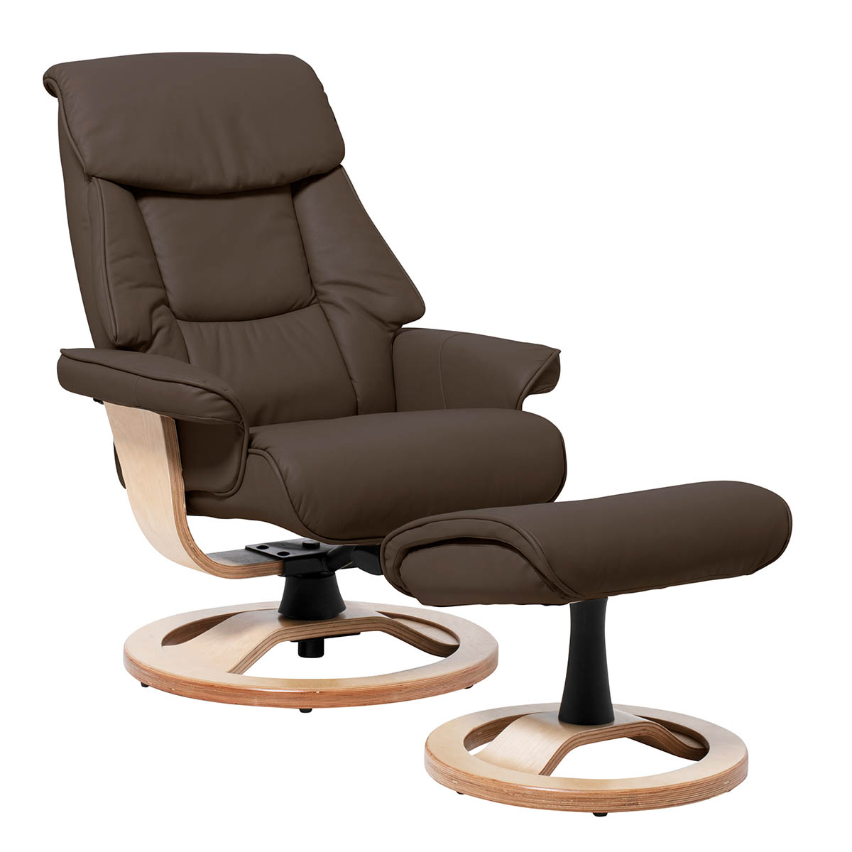 Reggie Recliner Chair + Ottoman in Chocolate / Natural Leg by