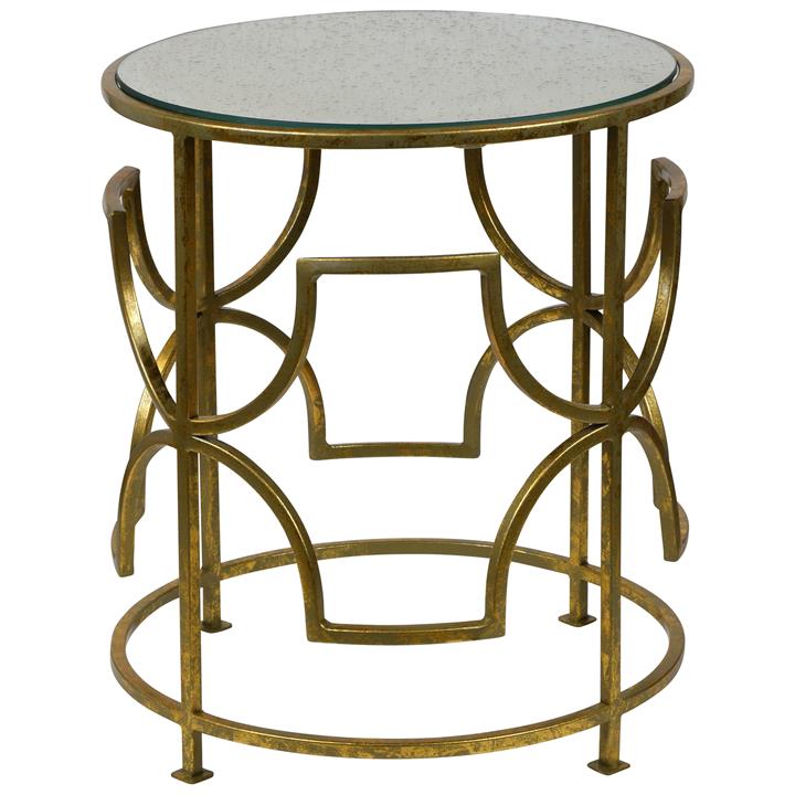 Eva Mirror Topped Iron Round Side Table, Antique Gold by COJO Home Style Sourcebook