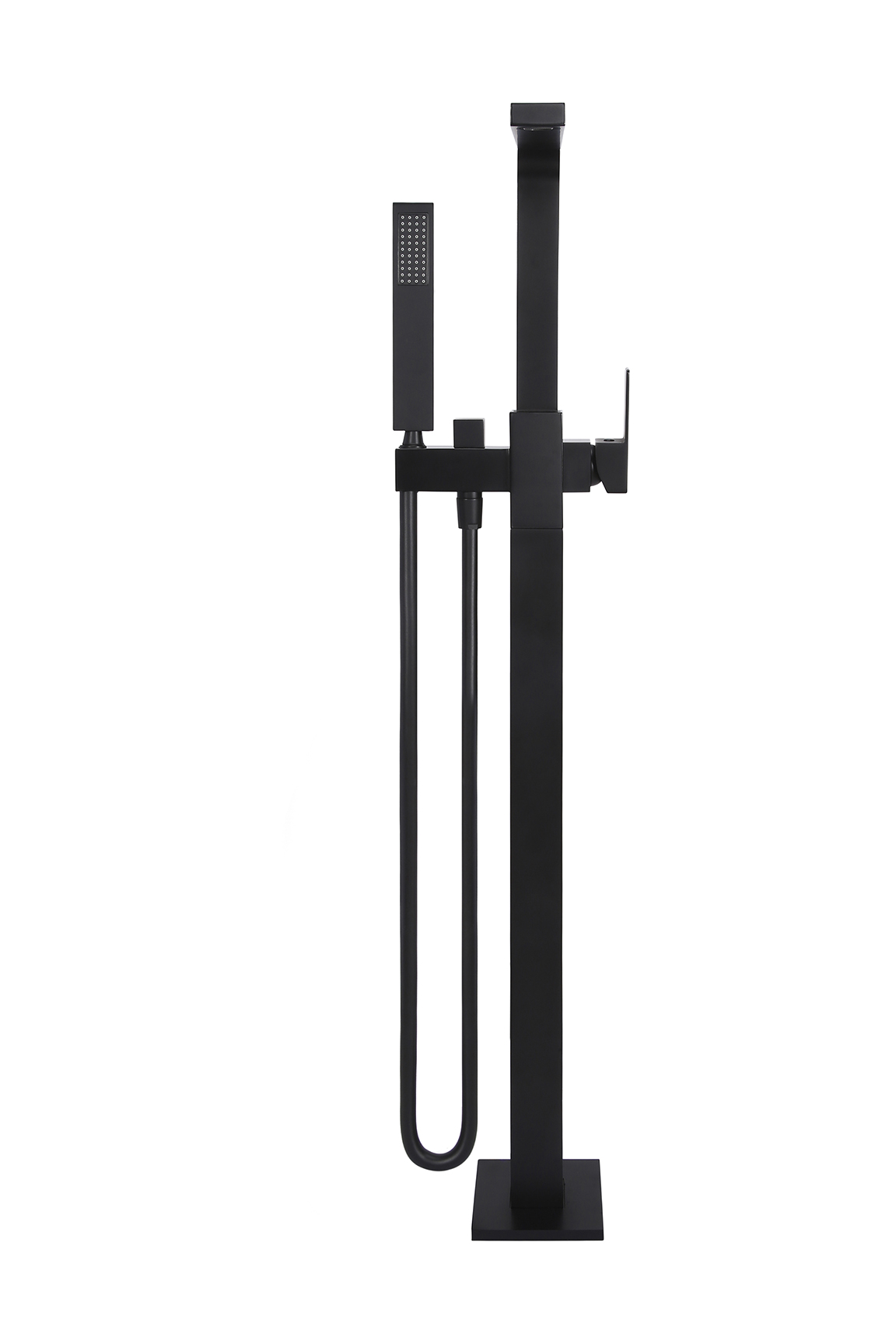 Meir | MATTE BLACK SQUARE FREESTANDING BATH SPOUT AND HAND SHOWER by Meir