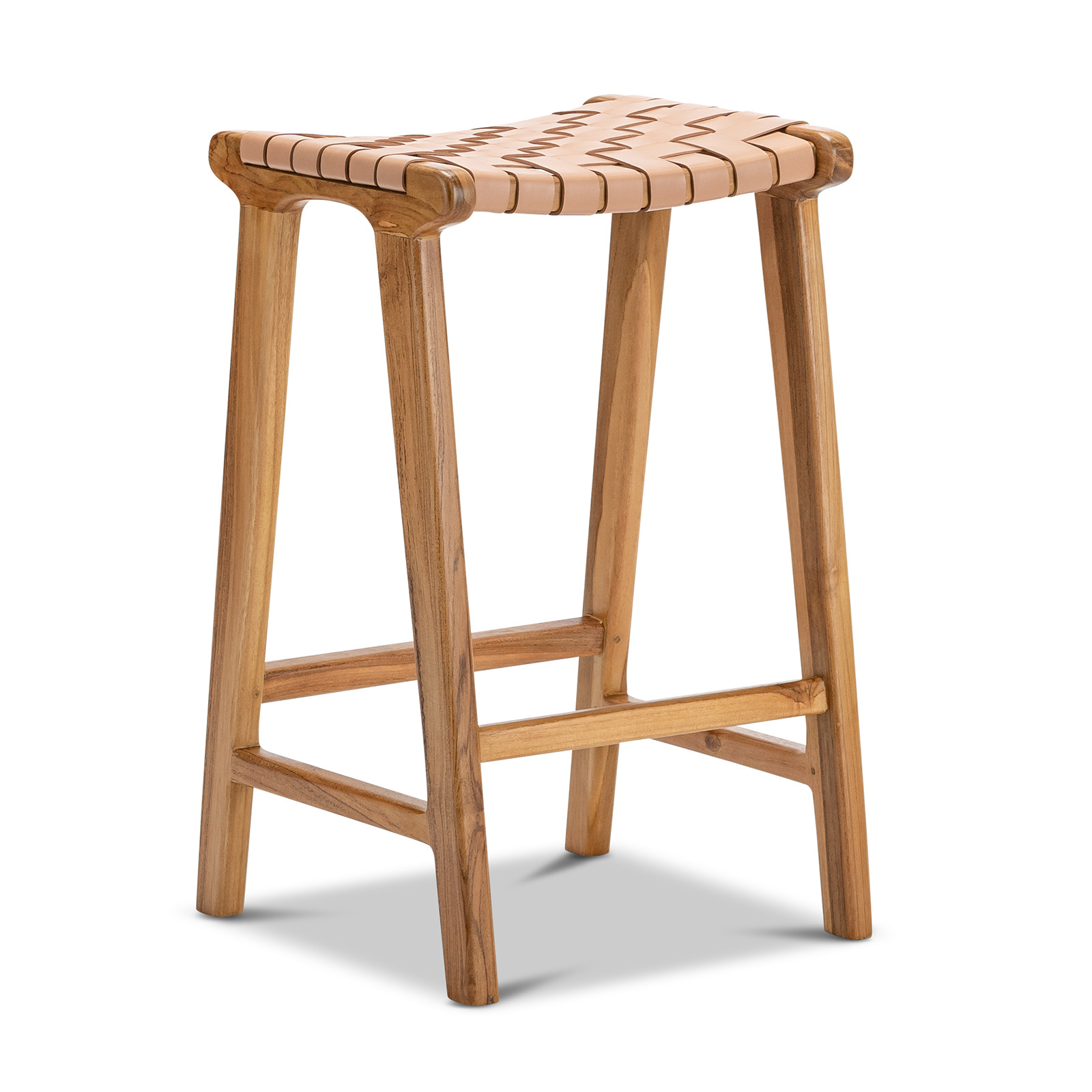 Casey 66cm Woven Leather Barstool, Nude Tan by L3 Home - Style Sourcebook