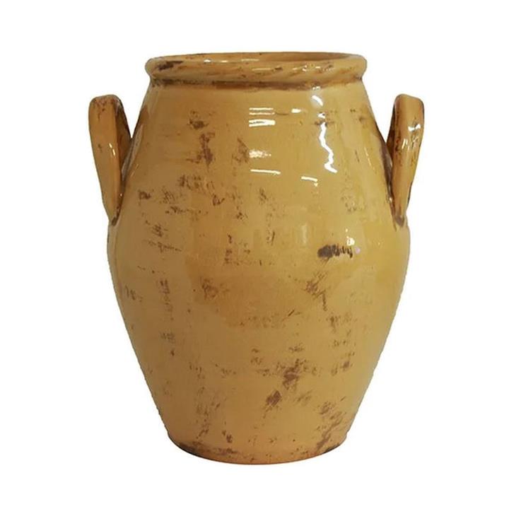 Ronan Terracotta Urn Vase, Large, Aged Yellow by French Country