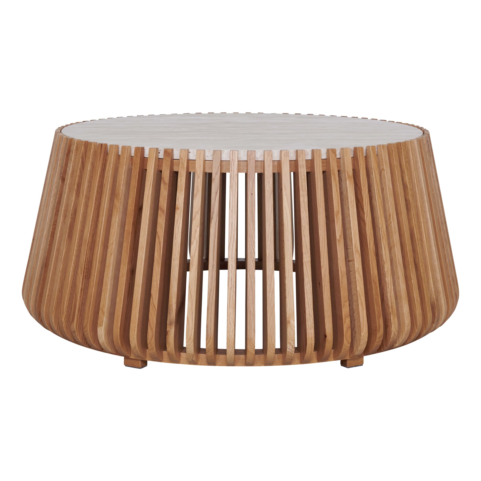 Pila Round Coffee Table 95cm in American Oak / Italian Travertine by OZ