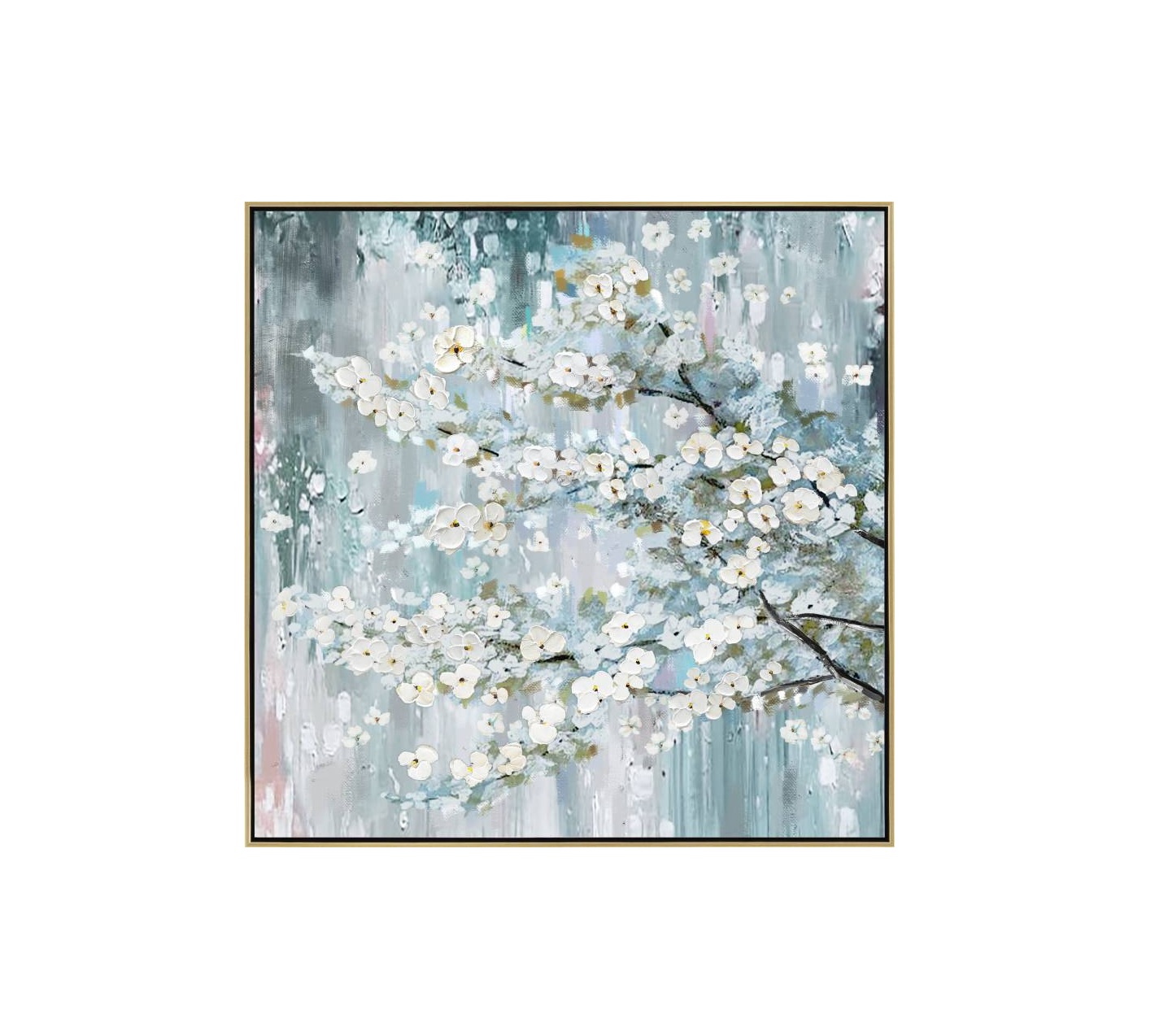 White Cherry Blossom Wall Art Canvas 80cm x 80cm by Luxe Mirrors ...