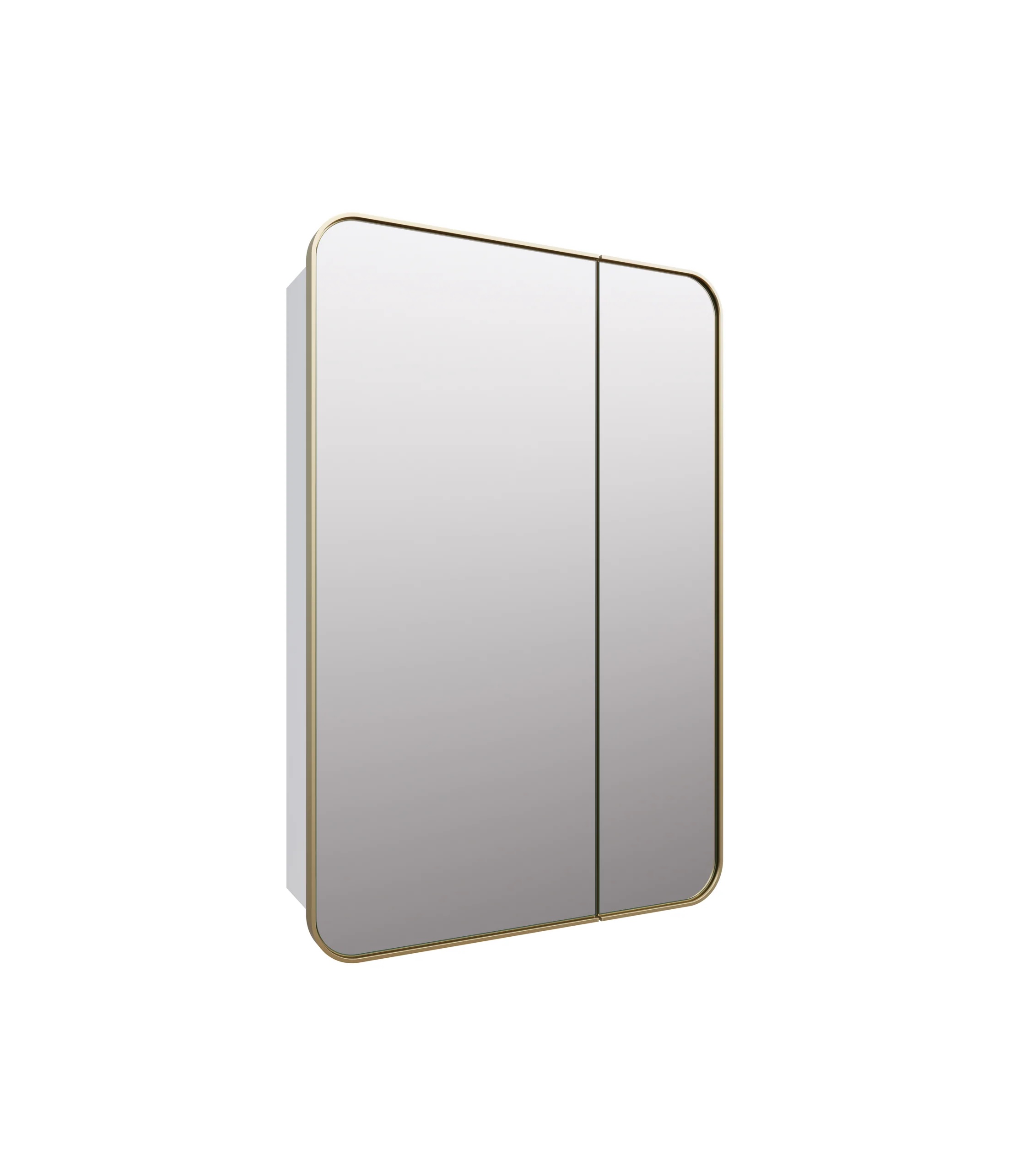 Curved Edge Rectangle Mirror Cabinet Satin Brass 90cm x 60cm by Luxe Mirrors