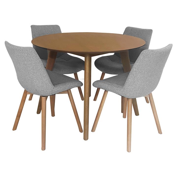 Alexandria 5 Piece Round Dining Table Set, 110cm, with Grey Mali Chair by HOMESTAR Style