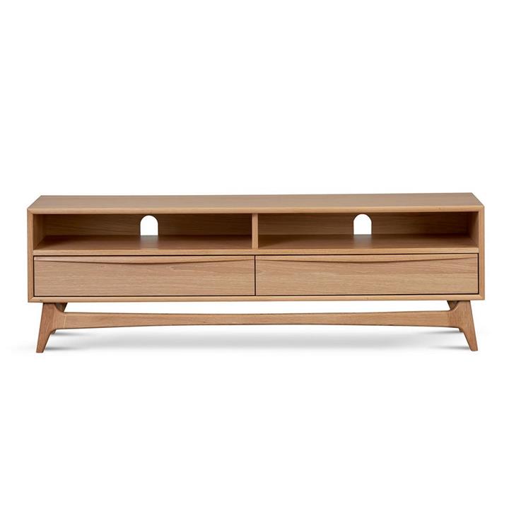 Oksby American White Oak Timber 2 Drawer TV Unit, 150cm, Natural by
