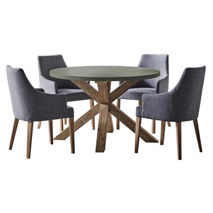 Paxton Concrete & Acacia Timber 5 Piece Round Dining Table Set, 120cm