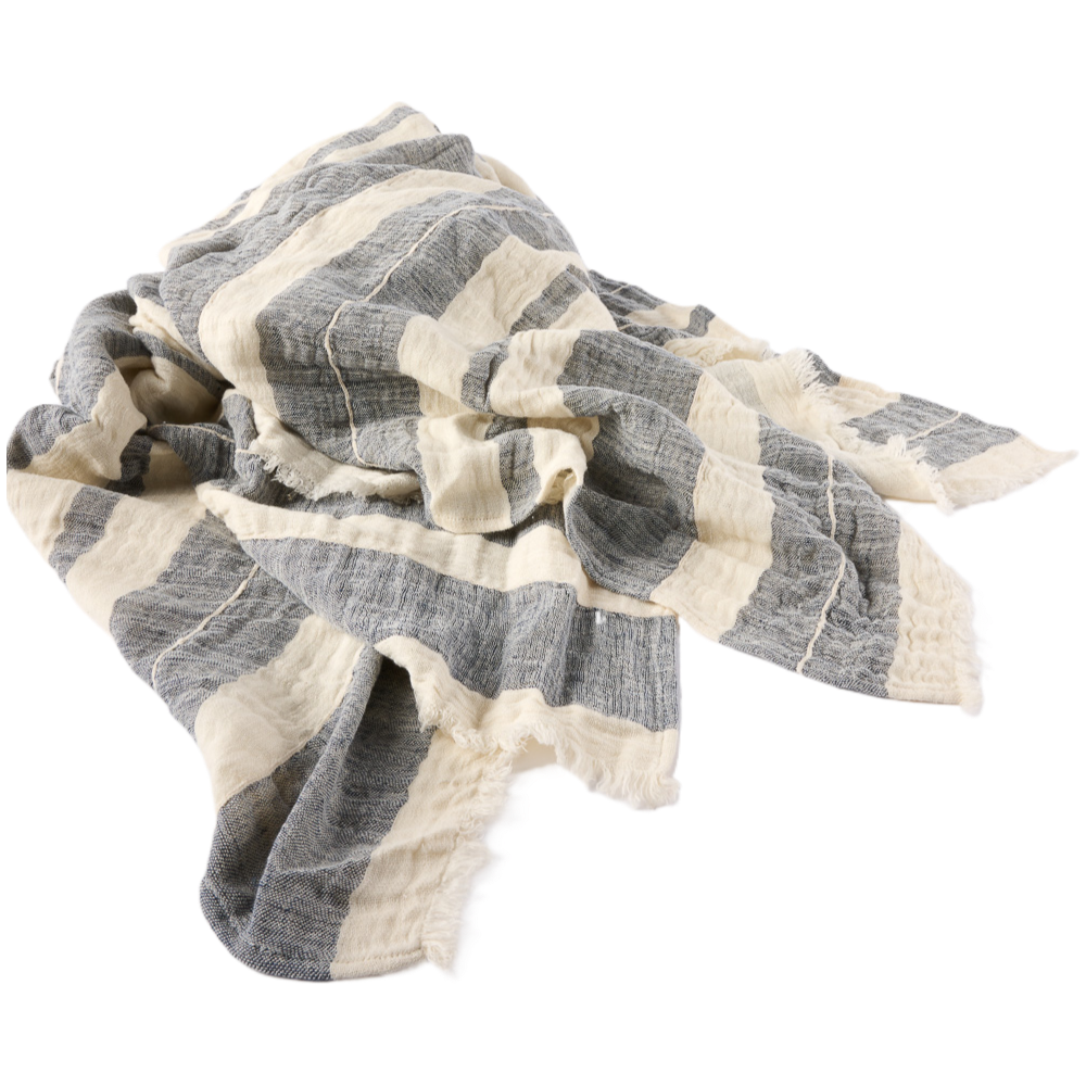 Lido Linen Throw White/Navy by Eadie Lifestyle Style Sourcebook