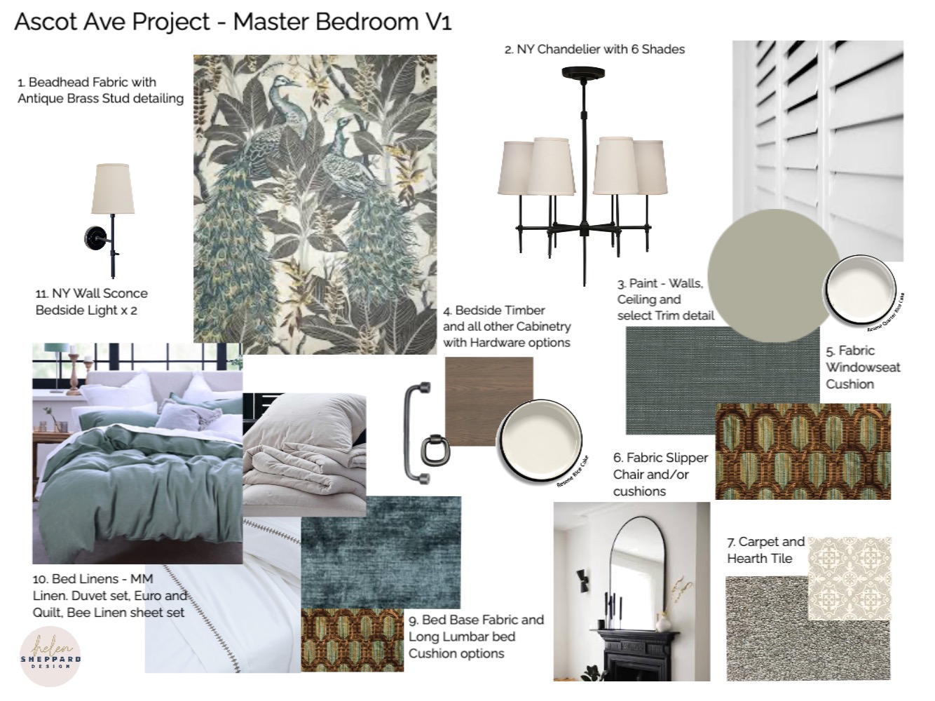 Ascot Ave - Master Bedroom V1 Interior Design Mood Board by Helen ...